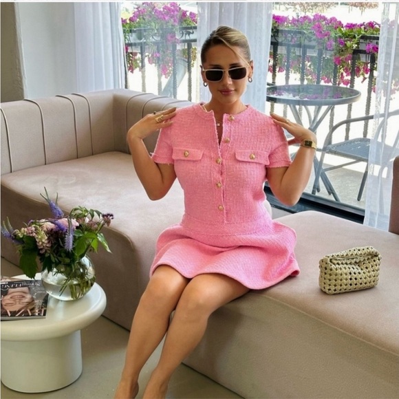 Zara Chic Pink Tweed Textured Mini Dress XL - Picture 5 of 11